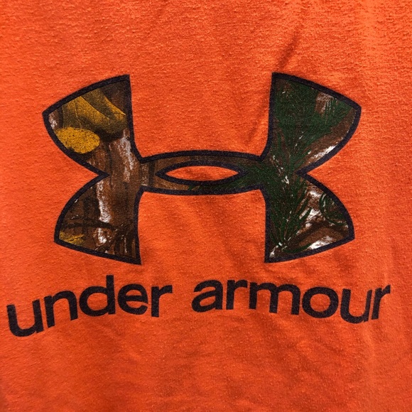 Under Armour Orange T-Shirt Camo Logo Sz M - Picture 2 of 4